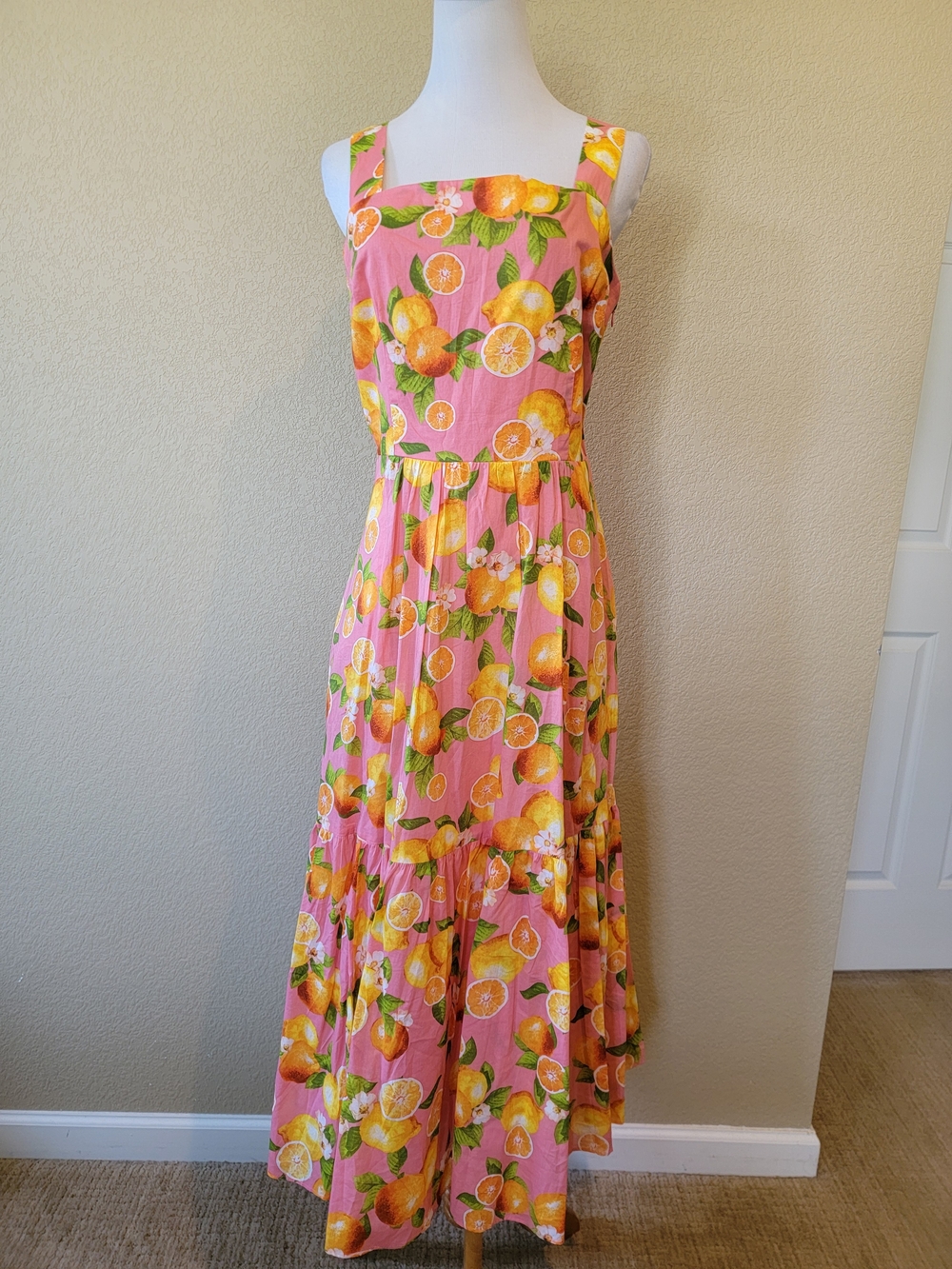 NWT Talbots Petite Pink Citrus-Print Sleeveless Maxi Dress, Size 12P
